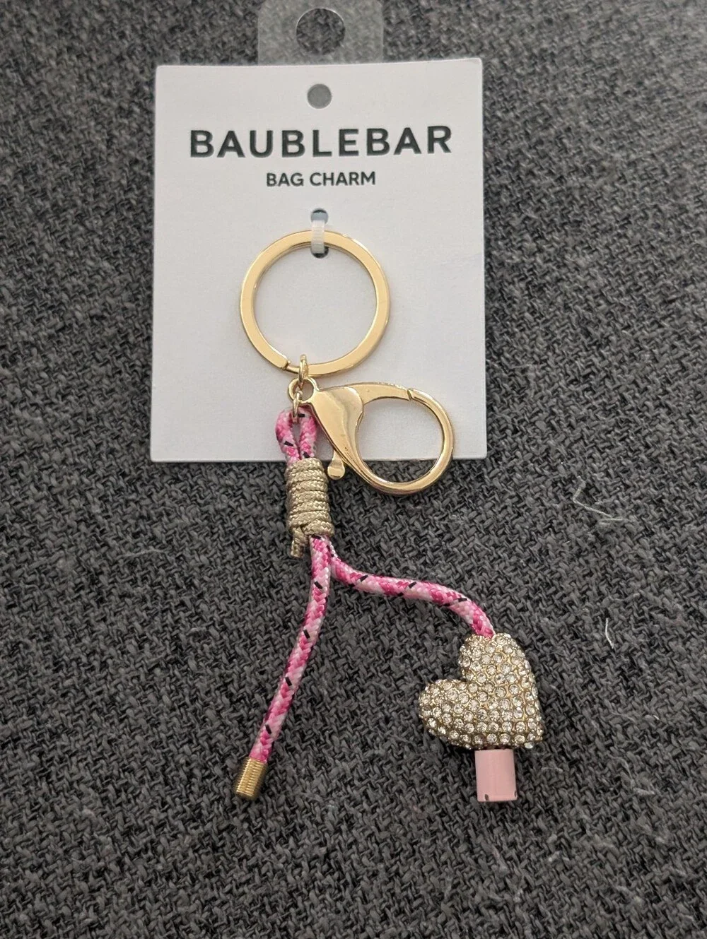 BaubleBar Gold & Pink Crystal Heart Key Charm
